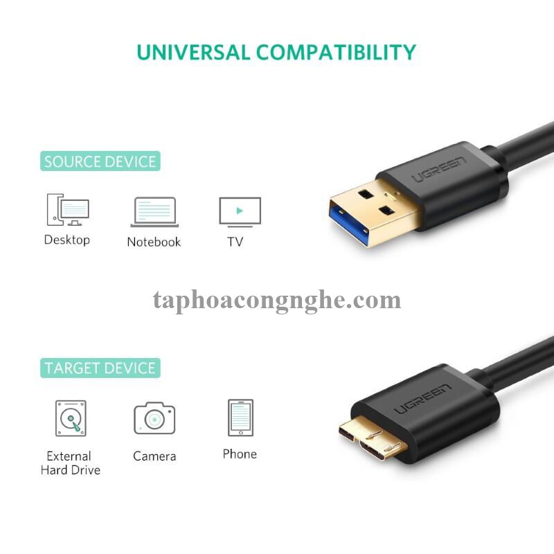 Ugreen 10840 0.5M màu Đen Cáp USB 3.0 sang MICRO USB 3.0 cho ổ cứng US130 30010840